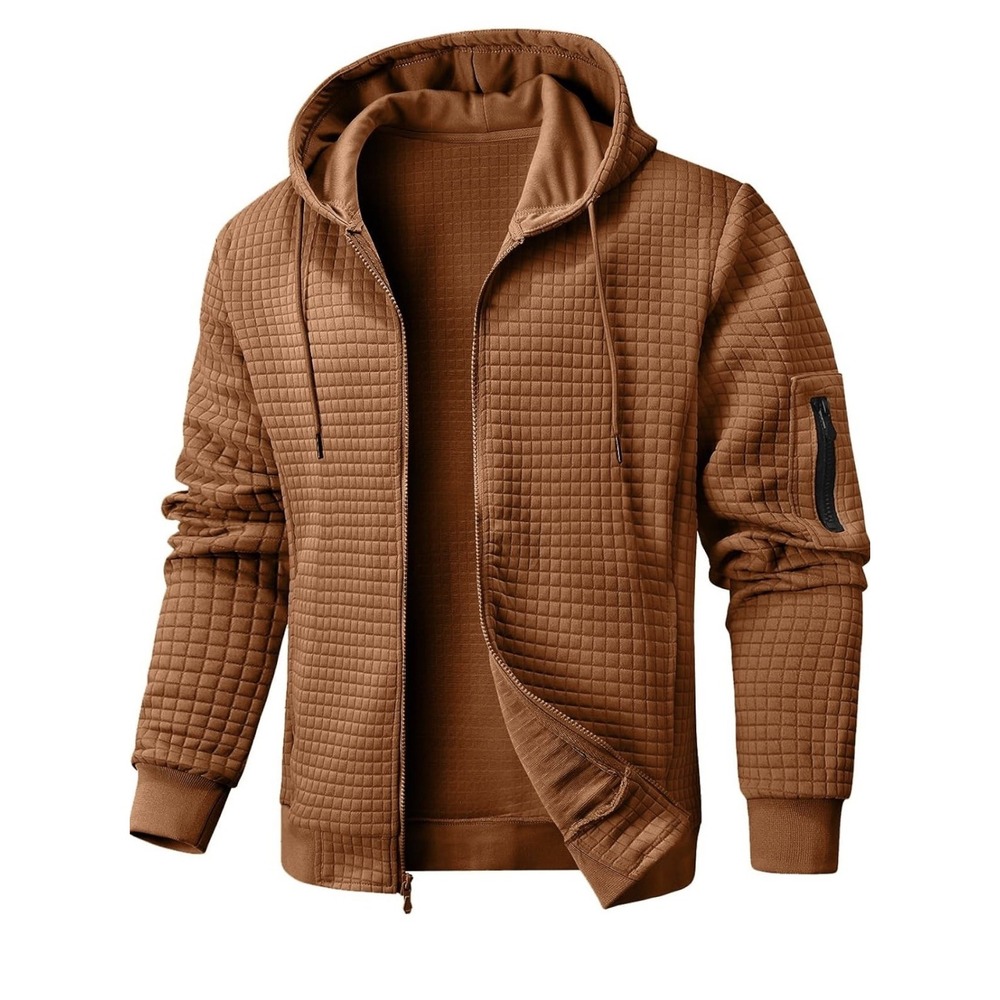 Wizoat Mens Tech Zip Up Hoodie Full-Zip XXL Lightweight Quilted Jacket Brown